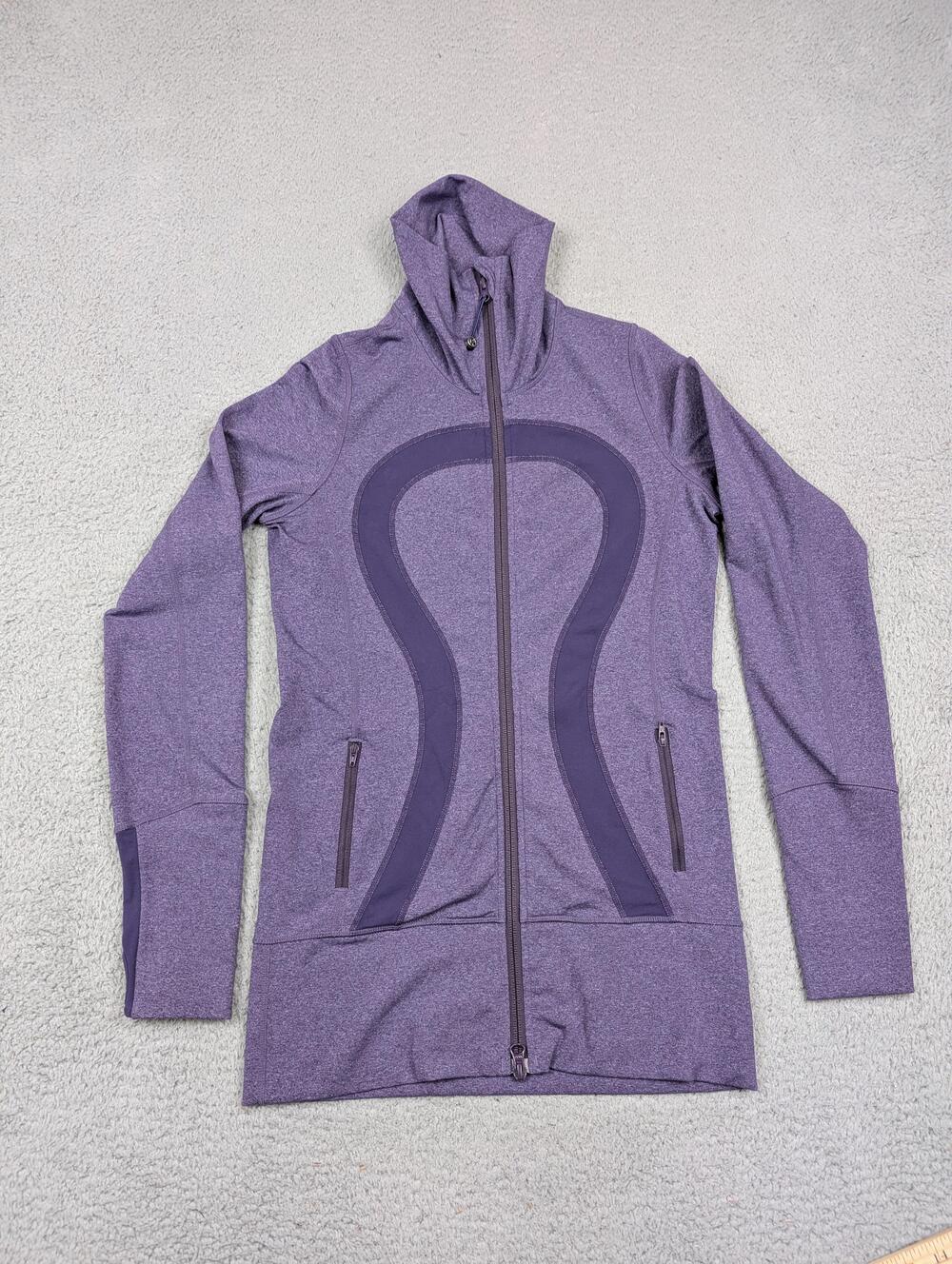 Lululemon In Stride Jacket Womens 4 Purple Hooded Zip Pockets Thumbholes Yoga